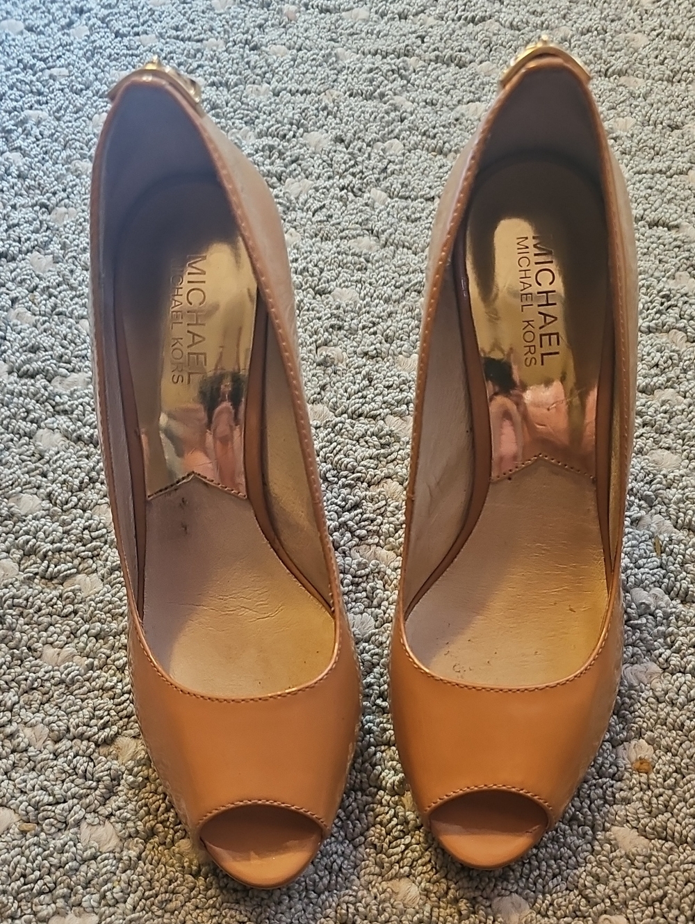 Michael Kors Women's Tan Leather Peep-Toe Pumps